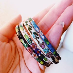 Vintage Cloisonné Bangle Bracelet Set